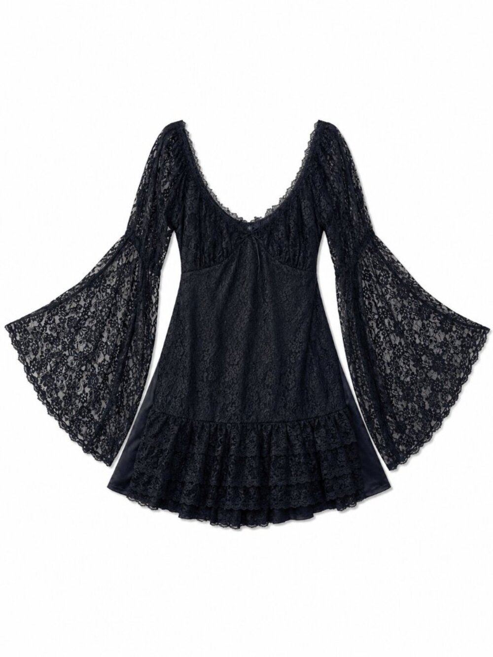 Charades Black Lace Long Sleeve Costume Dress, Size XL